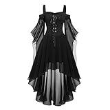 Generic Women Witch Dress Renaissance Medieval Vampire Costume Halloween Cosplay Butterfly Sleeve Mesh Gothic Dress Black, Large