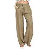 Womens Cotton Linen Pants Casual Straight Fit Elastic Waisted Drawsting Trousers Summer Loose Comfy Pants with Pocket,Sexy Fall Outfits for Women,oferta Prime,A-3-Khaki,Small