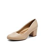 DREAM PAIRS Women's Pumps Low Chunky Block Heel Dress Shoes Closed Round Toe Comfortable Heels,Size 7.5,Nude-PU,SDPU2462W