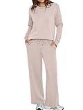 Glamaker Womens 2 Piece Lounge Set Fall Long Sleeve Pullover Tops Long Pants Casual Sweatsuits Tracksuit Sets with Pockets Khaki XL