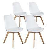 OLIXIS Set of 4 Dining Kitchen Mid-Century Modern Chairs with Wood Legs and PU Leather Cushion for Living Room Bedroom Outdoor Lounge, White