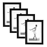 Fixwal 5x7 Picture Frames Set of 4, Display Pictures 4x6 with Mat or 5x7 Without Mat, Photo Frame for Wall Decor or Tabletop Display, Black