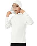 Somaibo Girls Boys Long Sleeve Shirt Sun Protection Hoodie Lightweight Athletic Workout Pullover Top Rash Guard for Kids 15-16 Years White