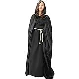 candyfouse Full Length Halloween Hooded Cloak Velvet Cape, Adult Vampire Witch Cape for Halloween Cosplay Costumes, Halloween Cloak for Women Black