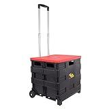 dbest products Quik Cart Collapsible Rolling Crate on Wheels for Teachers Tote Basket 80 lbs Capacity, Made from Heavy Duty Plastic and used as a Seat, Standard, Red