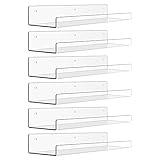 upsimples 6 Pack Acrylic Shelves for Wall Storage, 15" Floating Bookshelves for Kids, Display Shelf Organizer for Bathroom, Bedroom, Living Room, Kitchen, Room Decor, Clear