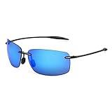 JULI Sports Polarized Sunglasses for Men Women Tr90 Rimless Frame for Running Fishing Golf Surf Driving(Blue)