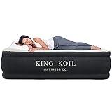 King Koil Pillow Top Plush Queen Air Mattress With Built-in High-Speed Pump Best For Home, Camping, Guests, 20" Queen Size Luxury Double Airbed Adjustable Blow Up Mattress, Waterproof, 1-Year Warranty