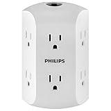 Philips 6-Outlet Extender, Grounded Wall Tap, Reset Button, Circuit Breaker, Adapter Spaced Outlets, 3-Prong, Multiple Plug, Quick and Easy Install, Cruise Essentials, UL Listed, White, SPS1460WA/37