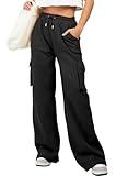 Aleumdr Womens Cargo Sweatpants 2024 Fall Trendy Tall Baggy High Waisted Sweats Pants Athletic Trousers with Pockets Black Medium