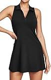 IUGA Tennis Dress for Women, Golf Workout Dresses with Shorts Underneath Built-in Bra Exercise Athletic Dress with Pockets Black