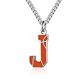 AIAINAGI Basketball Initial A-Z Letter Necklace for Men Basketball Charm Pendant Stainless Steel Silver Chain 22 inch Personalized Basketball Gift for Men(J)