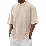 Cotton Shirt for Men Loose Fit Distressed Casual Half Sleeve T-Shirt Summer Retro Style Crewneck Pullover, Lighting Deals of Today My Order Shop The Look Baggy Style Tee(Beige,X-Large)