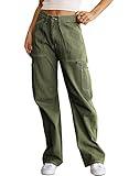 Dokotoo Cargo Pants Women High Waisted Baggy Wide Leg Dress Pants Women Womens TrousersPants Straight Leg Jeans for Women Trendy Baggy Y2K Trousers with Pockets Green