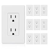 ELEGRP Matte White Standard Decorator Electrical Wall Receptacle Outlet, 15A 125V, 2 Pole 3 Wire, Non- Tamper Resistant, NEMA 5-15R, Self-Grounding, Wall Plate Included, UL Listed, 10 Pack