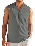 COOFANDY Men Tank Top Beach Wear Hippie Sleeveless Shirt Summer Tank Tops Vacation Dark Grey