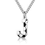 AIAINAGI Soccer Initial A-Z Letter Necklace for Men Soccer Charm Pendant Stainless Steel Silver Chain 22inch Personalized Soccer Gift for Men(J)