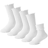 BISOUSOX Ruffle Socks Girls Socks 6-8 Years Old White Cute Ankle Crew Frilly Ruffled Dress Socks for Kids Girls 8-10 12