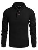 COOFANDY Men's Casual Shawl Collar Sweater Long Sleeve Pullover,Black,Medium