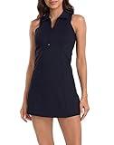 HDE Women's Tennis Dress Sleeveless Athletic Zip Up Golf Dresses with Separate Shorts Black - XXL