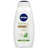 NIVEA Refreshing Basil and White Tea Refreshing Body Wash, Scented Body Wash with Nourishing Serum, Plant-Derived Oils, Essential Skin Lipids and Vitamins, 20 Fl Oz Bottle