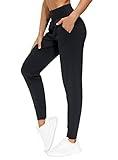 THE GYM PEOPLE Womens Joggers Pants with Pockets Athletic Leggings Tapered Lounge Pants for Workout, Yoga, Running, Training (Medium, Black)