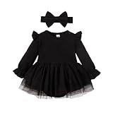 Magic Park 0-18M Infant Bodysuit Tutu Dress Baby Girl Romper Dress Toddler Solid Color Tulle Skirt Baptism Holidays Outfits (Long Black, 0-3 Months)