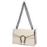 Leather Shoulder Bag Chain Purse for Women - Fashion Crossbody Bags Vintage Snake Print Underarm Bag Square Satchel Clutch Handbag（White）