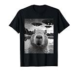 Funny Graphic Tee Capybara Selfie with UFOs Weird T-Shirt