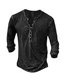 GVAYAR Mens Vintage Henley Shirts Slim Fit Long Sleeve Shirts Casual Black T Shirts for Men