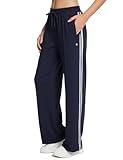 BALEAF Women's Track Pants Athletic Sweatpants Straight Leg 2 Zipper Pockets Running Pants Stripes Loose Fit Navy XL