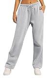 AUTOMET Women's Sweatpants Fleece Lined Baggy Fall Fashion High Waisted Y2k Parachute Track Pants Drawstring Casual Athletic Joggers Grey M