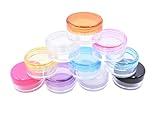 Art&Beauty 10 pack of 5 Gram Empty Cosmetic Containers, Round Cosmetic Sample Pots Jars Makeup Containers With Multi Color Top Lids Plastic Sample Eye Shadow, Nails, Powder, Gems, Jewelry, Cream