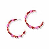 INK+ALLOY Women's Mixed Beaded Hoop Earrings Annie Open Boho Hoops Kaleidoscope Collection Handmade Jewelry for the Modern Bohemian, 2-Inches (Red and Hot Pink)