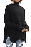 LILLUSORY Women's Plus Size Turtleneck Fall Tops Oversized Cowl Neck Sweaters 2024 Casual Long Batwing Chunky Sweater Black