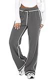 DISCIPBUSH Track Pants Women - Soft Wide Leg Sweatpants Women Drawstring Lounge Pants Women, Straight Leg Sweatpants for Women, PJ Pants Pajama Pants Women, Womens Joggers with Pockets Grey L