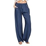 HUMMHUANJ Wide Leg Linen Pants for Women,Long Spandex Shorts Women,Online Shop,Deals of The Day Clearance,Womens Summer Clearance,Work Out Shorts Gym for Women,Womens Tall Pants(Dark Blue,M)