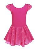 Arshiner Girls Ruffle Sleeve Ballet Leotard Dance Dress Outfit with Shiny Skirt Rose Red