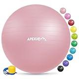 APEXUP Yoga Ball Exercise Ball, Anti Slip Stability Ball Chair, Heavy Duty Large Gym Ball for Fitness, Balance, Core Workout and Physical Therapy (L (23"~26") 65cm, Pink)