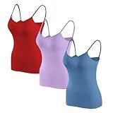 Prime Same Day Tank Tops for Women 2024 Summer 3 Pack Spaghetti Strap Sleeveless Camisole Tops with Built in Bra Casual Basic Blouses