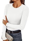 AUTOMET Women Fall Fashion 2024 Long Sleeve Shirts Ribbed Knit White Tops Casual Basic Fitted T Underscrub Slim Tee Trendy Outfits Teacher Clothes XL