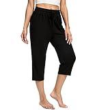 CULAYII Women's Capri Pants Cropped Running Solid Hiking Exercise Pants Quick Dry Loose Fit with Side Pockets Plus Size Black XXL