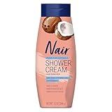 NAIR Sensitive Shower Cream Hair Remover with Natural Coconut Oil and Vitamin E, Body Hair Removal Cream for Women, 12 oz