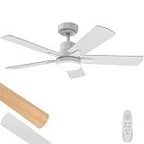 Regair Ceiling Fans with Lights 42-Inch, Remote Control Reversible DC Motors, 3CCT Dimmable Timer Noiseless, White Ceiling Fan for Bedroom Living Room, Indoor&Outdoor ETL Listed