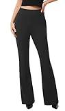 AFITNE Women's Dress Pants High Rise Flare Pull On Stretchy Work Pants Business Office Casual Slacks with Pockets 32.5" Black, S