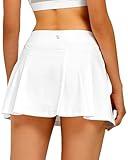 Stelle Women Tennis Skirt Golf Skorts Athletic High Waisted with Pockets Inner Shorts Sport Workout Pleated Pickleball(White-Nylon,S)