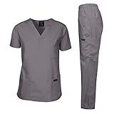 Dagacci Medical Uniform Womens and Mens Scrubs Set Medical Scrubs Shirt Top and Pant, Pewter Gray, Small, Short Sleeve