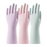 COOLJOB 3 Pairs Reusable Rubber Gloves for Dishwashing Cleaning Bleaching, Grippy Latex Dish Washing Gloves with Flocked Cotton Liner, Water Resistant Household Gloves for Kitchen Bathroom, Medium