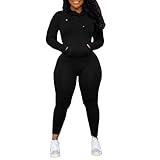 Nimsruc 2 Piece Outfits For Women Sweatsuits Sets Hooded Tracksuit Long Sleeve Pullover Jogger Sweat Pants Set Black S