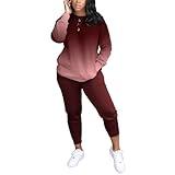 HBQ Two Piece Outfits For Women Casual Long Sleeve Sweatsuits Jogger Tracksuits Lounge Sets With Pockets-Gradient-M